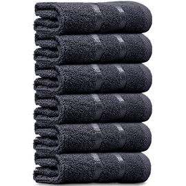 Towelogy® Luxury Egyptian Cotton Face Cloth Flannel Fingertip Towels Set 500 GSM Supersoft and Highly Absorbent Washcloths 30x30 cm (Pack 6, Black)