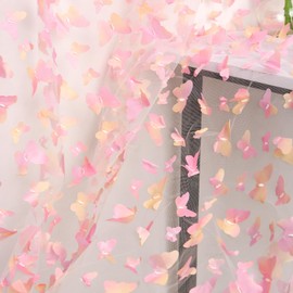 URROMA 1 Yard Embroidery Butterfly Lace Fabric, Gradient Pink 3D Butterfly Lace Fabric Mesh Tulle Lace for DIY Wedding Dress Costume Accessories Veil Home Decor