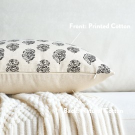 FIOUOVO Floral Vintage Throw Pillow Covers 24x24 Pillow Cover Block Print Decorative Cushion Covers Farmhouse Neutral Accent Home Décor for Sofa Couch Living Room Bedroom, 1PC, Charcoal Black