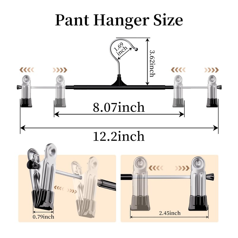 Pants Hangers with Clips 20 Pack Non-Slip Shorts Hangers 12