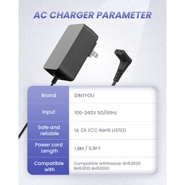 26.5V Vacuum Charger for Hoover Impulse Cordless Stick Vacuum Cleaner Power Cord BH53020 BH53000 BH53010CDI BH53010 BH53020FDI 440010414 HF24W265075US Impulse Cordless Vacuum AC Adapter Wall Charger