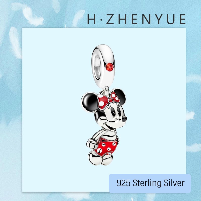 H.ZHENYUE S925 Sterling Silver Charm Pendant Dangle Beads Happy Mouse