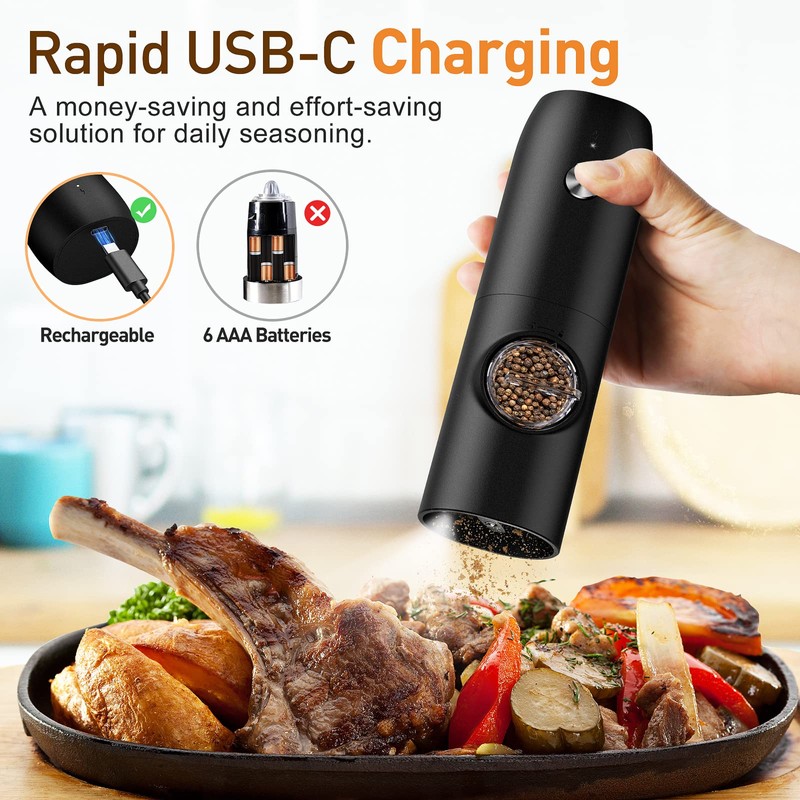 Electric Salt and Pepper Grinder Set, Rechargeable Automatic Pepper Mill