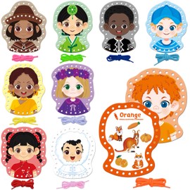 9 Pieces Happy Face Lacing Cards, 9 Double Sided Color Sewing Cards with 9 Colorful Laces, Educational & Learning Activity Games, Imagination Development Lacing Toys for Preschoolers, Kids