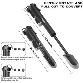 Zosenyer Fahrradpumpe, Tragbare Luftpumpe mit Manometer für alle Fahrradreifen Ventile, 6 Stück enthalten Rahmenhalterung, Schrauben und Bindung, Einfaches Und Schnelles Aufpumpen Von Fahrrad Zubehör