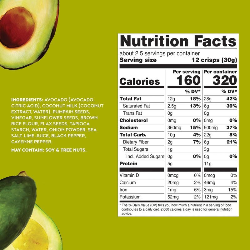 Hippie Snacks Avocado Crisps, Guacamole, Plant-based, High Protein, Gluten Free