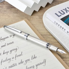 Asvine J16 Brushed Titanium Fountain Pen Jowo Medium Nib Piston Filling, Ink Window, Wrench & Box