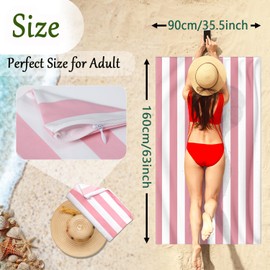 MOLHEM Beach Towel Quick Dry Microfibre, Double Sided Quick Dry Absorbent Beach Towels Sand Free, Lightweight, Compact for Travel Swimming Yoga Gym(160x90cm, 63x35in) (Pink)