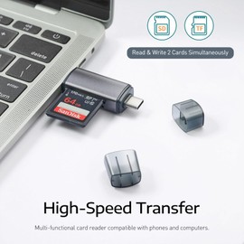 USB-C and USB SD Card Reader, 2-in-1 Aluminum Alloy Memory Card Reader with Dual Connectors for SDXC, SDHC, SD, MMC, RS-MMC, Micro SDXC, Micro SD, Micro SDHC, and UHS-I Cards