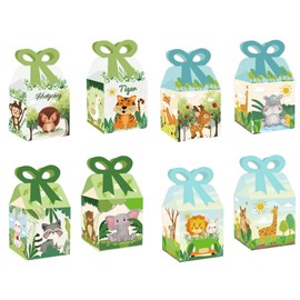 12 Pieces Jungle Animal Party Gift Bags,Safari Party Square Treat Boxes,Zoo Animals Theme Birthday Candy Boxes,Safari Animals Party Favor Boxes for Kids