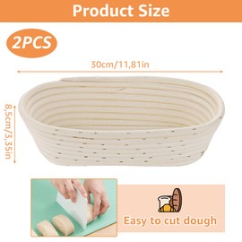 GBACHOOSE 2 Stück Gärkörbchen oval, 30 cm Garkorb Brot mit Leinentuch und Silikonölpinsel, Gärkorb zum Brotbacken für Brot und Brotteig