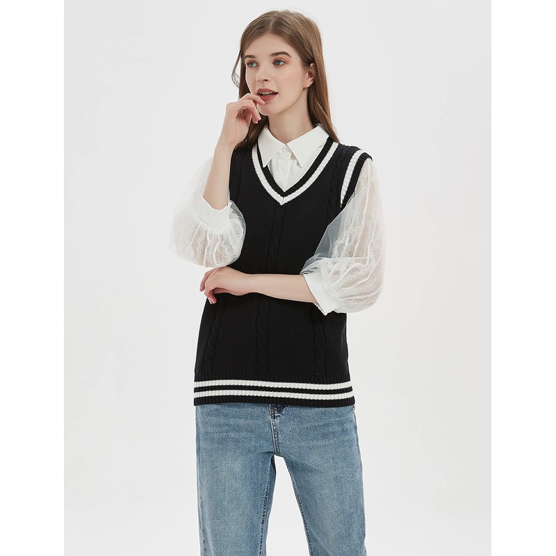 Gihuo Women's V Neck Trendy Sweater Vest Cable Knit Sleeveless