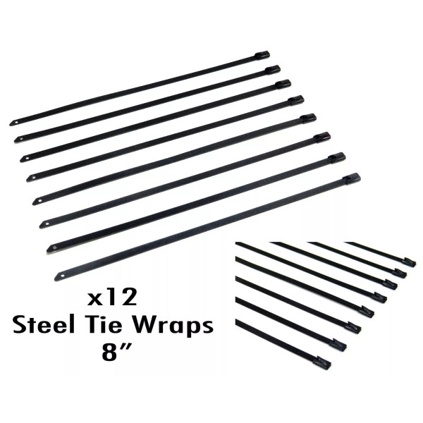 Unbranded 8" UNIVERSAL STAINLESS STEEL CABLES ZIP TIES X12 BLACK