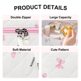 GISMTR 3PCS Makeup Bag Set, Cute Quilted Floral Cosmetic Bag, Large Travel Aesthetic Make up Bag, Coquette Makeup Pouch Toiletry Bag for Women Girls