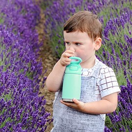 Nuby Thirsty Kids No Spill Flip-It Reflex Stainless Steel Travel Cup, 10 Oz, Aqua, Mint