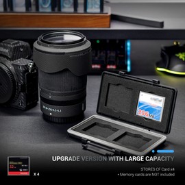 JJC Memory Card Case CF Protective Box Storage for 4 CF (Compact Flash), Waterproof Memory Card Case Carry Bag CF Card Case Box Camera Memory Card Case