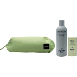 Travel Bag Set by Pipette for Women - 3 Pc 8oz Relaxing Body Wash, 0.5oz Balm Stick, Travel Bag