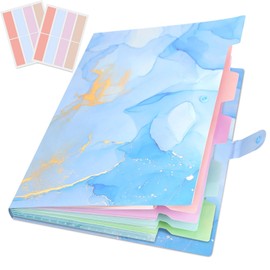 Expanding File Folder, Aesthetic Folders for School, Accordion File Organizer, Aesthetic Folder with Labels,5 Pockets Important Document Folders for School Office Home(Blue Gold)