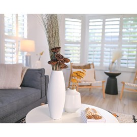 White Bamboo Cylinder Floor Vase, Perfect for Small Floral Arrangements and Decor, Adds Elegant Modern Style to Tables and Shelves, Handcrafted with Durable Bamboo (40cm)