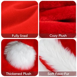 Santa Hat Christmas Hats for Adults, Luxury Father Christmas Hats Plush Xmas Santa Claus Hat, Velvet Comfy Santa Outfit for New Year Festive Party Supply, Thicken Classic Fur Decorations