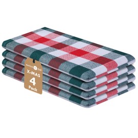 Native Fab Christmas Check Cloth Napkins Set of 4-18"x18", 100% Cotton, Soft & Absorbent, Washable, Reusable Napkins, Festive Gingham Design for Dining, Party, Table Decor - Red, White, Olive Green