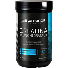 Elemental Creatina Monohidratada PiSA, pureza certificada, 90 servicios de 5g (450g). Alto rendimiento, sin sabor, apto para veganos, ideal para pre-workout.
