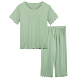 Joyaria Cooling Pajamas for Night Sweats Womens Summer Bamboo Viscose Pjs Soft Lightweight Capri Sleepwear Sage Green Small