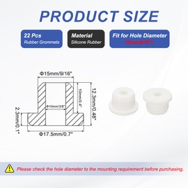 PATIKIL Silicone Rubber Grommet, 22 Pcs 9/16"(15mm) Drill Hole, 3/8"(10mm) Inner Dia. Top Hat Wire Gasket Rubber Hole Plug for Wiring Irrigation System Firewall, White