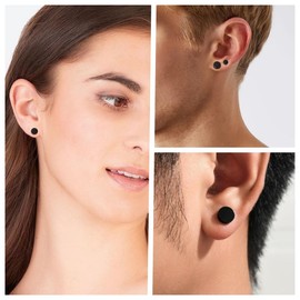FACOKO Women Flat Titanium Earrings, Hypoallergenic Stud Earrings for Sensitive Ears, Men Round Disc Earrings, 5mm Black Non-Nickel Earrings Stud, Father's Day Present(5mm, Black)