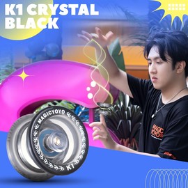 ShungRu Responsive JoJo K1 Tug Return Jo-Yo Crystal Black, Tricks Jo Yo for Children Beginners with 2 JoJo Hub Stacks + 12 JoJo Strings + JoJo Case Bag + JoJo Glove