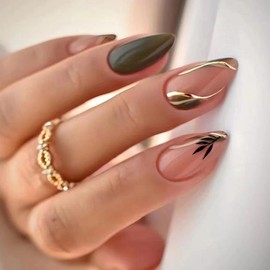 Pink Whisper Bow Press On Nails | CurvLife Nail | 24pcs Medium Oval Fake Nails | Glossy Finish with Soft Shine & Dainty Bow Detail | Easy to Apply, Comfortable & Long-Lasting | Ideal for Daily Commutes, Business Meetings, Banquets & Formal Events:_Gilded Leaf