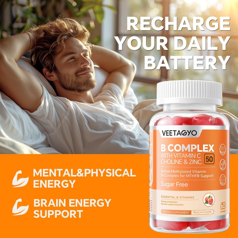 B Complex 50 Gummies ,Methylated B Complex with Vitamin C,Choline