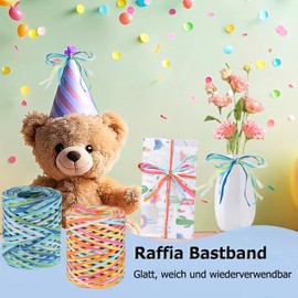 GOIEHIR Raffia Raffia Ribbon, 2 Rolls Raffia Paper Ribbon, Colourful Raffia Ribbon, 100 m and 66 m, for Gift Wrapping, Crafts, Christmas, Wedding, Birthday, Party