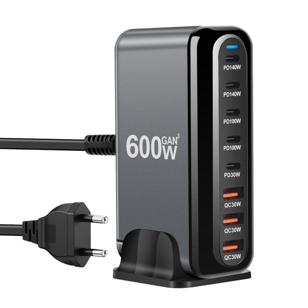 RUIZHI 600W USB C Ladeger?t Mehrfach, 8 Ports Schnellladeger?t Ladestation