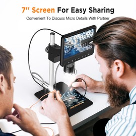 Digital Microscope with 7'' Screen, 1080P Coin Microscope 1200X with 12MP Camera Sensor, Soldering Microscope for Adult, Biological Microscope Kit with 10 LED Lights, Wireless Remote, 32GB Card, Windo
