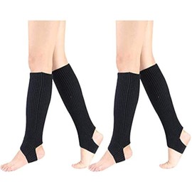 Guojanfon Fashion Yoga Socks for Women Girls Workout Socks Toeless Training Dance Leg Warmers(Black,Gray,White,Purple) (SET of 2 Black)