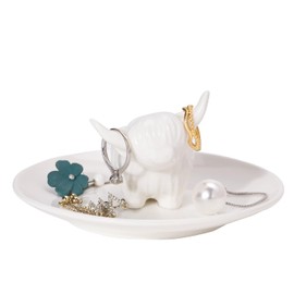Highland Cow Ring Holder Dish for Jewelry Cute Unique Ceramic Christmas Gifts for Women Girls Birthday Wedding Graduation Valentines, Jewelry Plate Tray Organizer for Earrings Bracelets Necklace Decor
