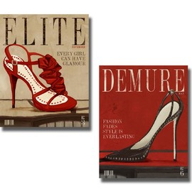 Artistic Home Gallery Demure & Elite Red Fashion Magazines by Hakimpour-Ritter 2-pc Stretched Canvas Set (Ready-to-Hang)