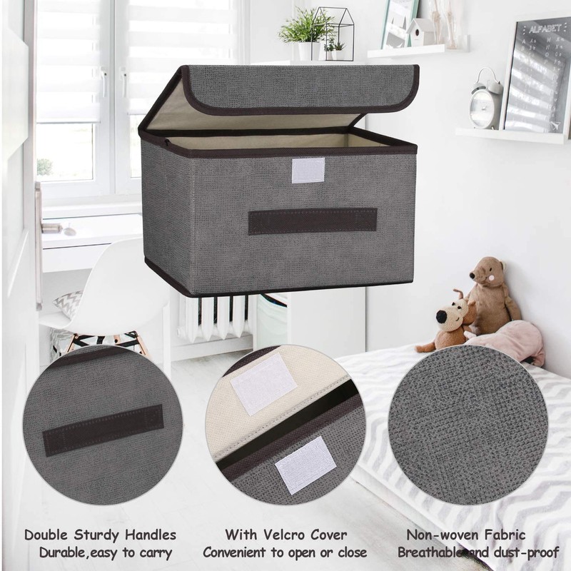 DIMJ 3 Pack Foldable Storage Boxes with Lids, Collapsible Storage