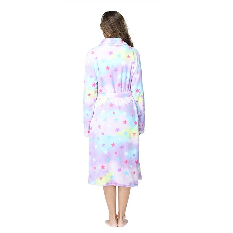 RONGTAI Womens Bathrobe Ladies Fleece Plush Warm Long Robes （X-Large,Star）