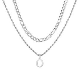 APMGONT Mens Initial Necklace, Stainless Steel Silver Figaro Chain Twist Rope Link Chain with A-Z Letter Pendant Layered Chain Necklace for Men Dad Boyfriend Birthday Father's Day Gift (Silver O)