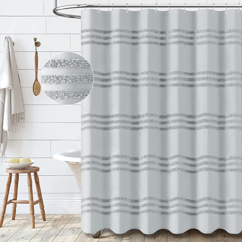 Dynamene 78 Inch Long Shower Curtain, Textured Tufted Chenille Striped