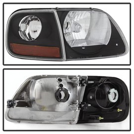 ACANII - For Black 1997-2003 Ford F150 Expedition Lightning Style Headlights Headlamps w/Corner Signal Lights 4pcs Set
