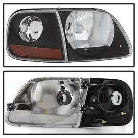 ACANII - For Black 1997-2003 Ford F150 Expedition Lightning Style Headlights Headlamps w/Corner Signal Lights 4pcs Set