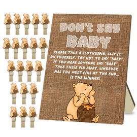 21Pcs Winnie Baby Shower Games Set - Don't Say Baby Game, 20 Mini Clothespins, Table Sign Centerpieces, Party Decor
