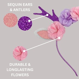 Needzo Deer Antler Headband Fairy Festival Pink and Purple Flower Hair Accessory, One Size Fits Most