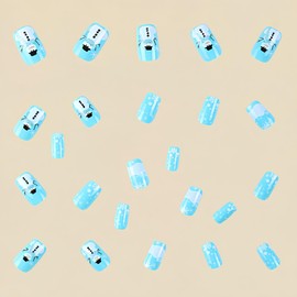 Christmas Press on Nails Medium Square Fake Nails with Snowman Designs Snowflake Stick on Nails Glossy Reusable Light Blue Winter Xmas False Nails for Women Girls Holiday Manicure 24pcs