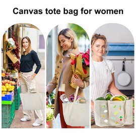 TwesyKola Large Canvas Grocery Bags 4-10 Pack Reusable Grocery Bag Heavy Duty Shopping Bags Dual Handles, Foldable, Washable (4 pack)