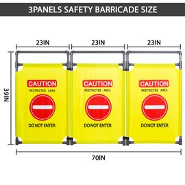 3 Panels Safety Barricade Heavy Duty PVC Frame 5.8FT Foldable Security Sign Barrier Gate High Visibility Caution Symbol Crowd Control Restricted Area Pedestrian Barricade"DO NOT Enter"(Yellow)