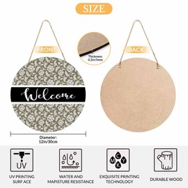 Beabes Welcome Sign Front Door Decoration Retro Floral Pattern 12in Round Wooden Hanging Sign for Home Garden Farmhouse Yard